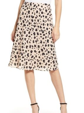Socialite| Nordstrom| Beige & Black Leopard-Print A-line Flowy Midi Skirt Sz XS
